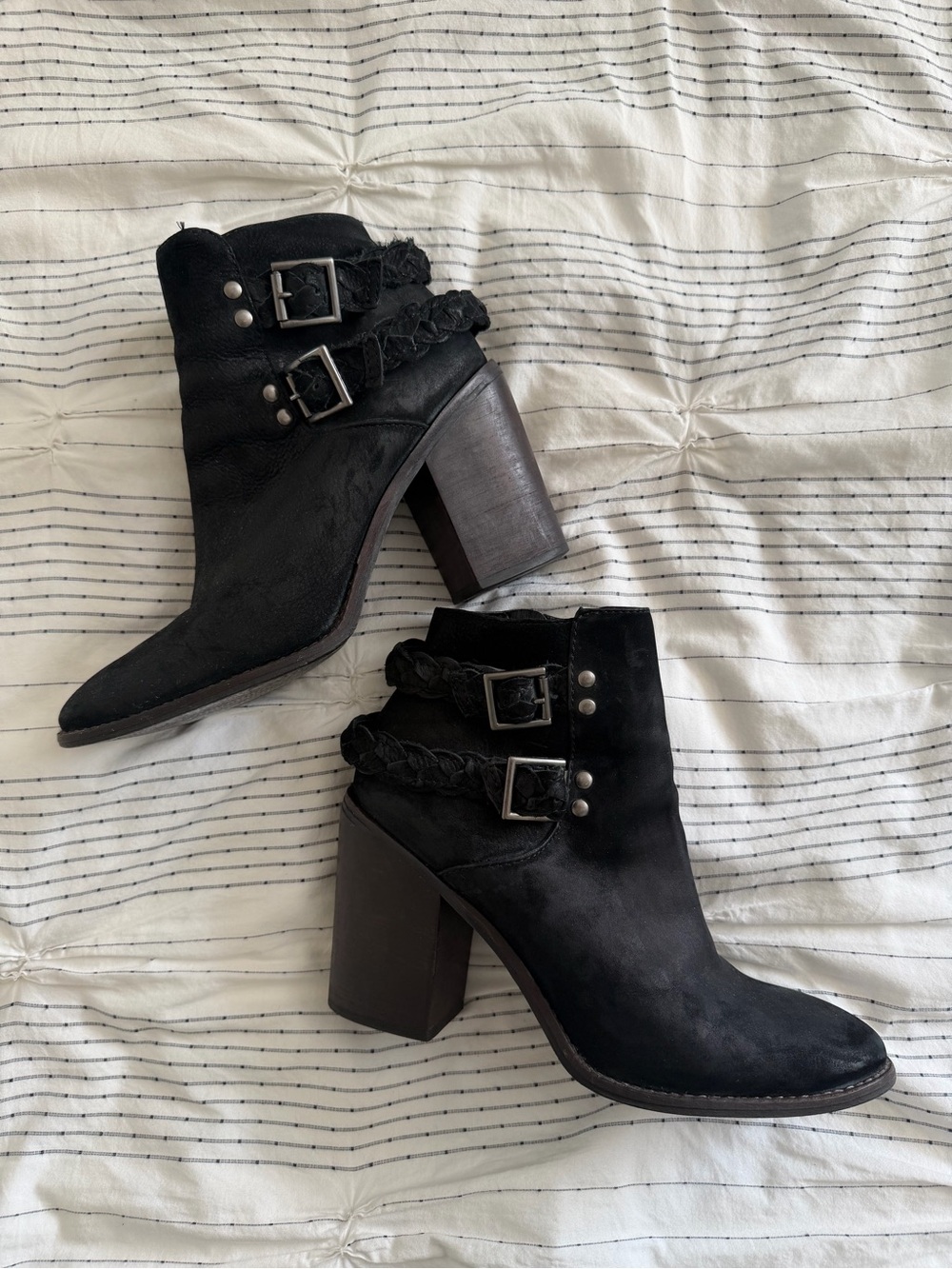 Steve Madden Black Suede Braided-Strap Ankle Booties